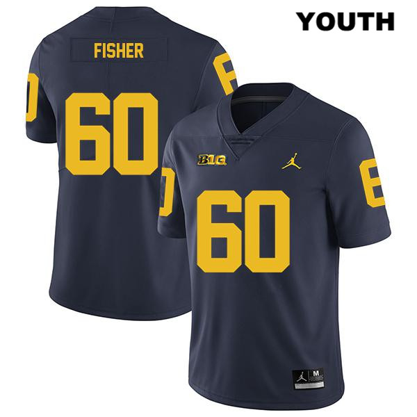 Youth NCAA Michigan Wolverines Luke Fisher #60 Navy Jordan Brand Authentic Stitched Legend Football College Jersey TL25S42TN